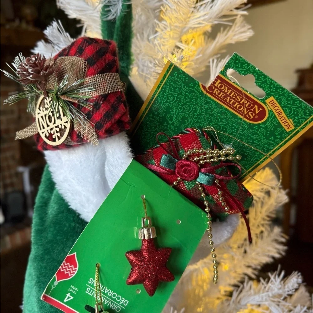 Festive Green and White Filled Christmas Stocking Decor
